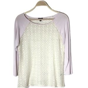 LILLA P — ANTHROPOLOGIE sz X Small Top Mesh Lace Woven Scoop Neck Cream Lavender